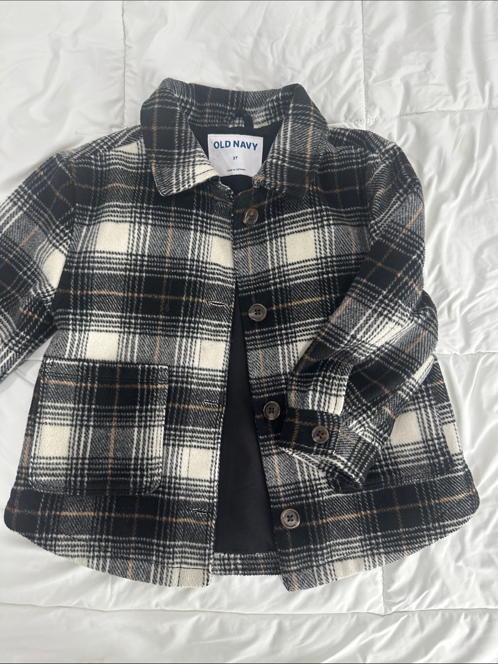 Old Navy Black, Cream & Brown Plaid Button-Up Shacket